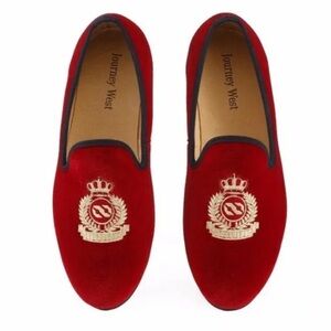 Journey West “Noble” loafers Red velvet with crown / crest Size 44 = Size 11